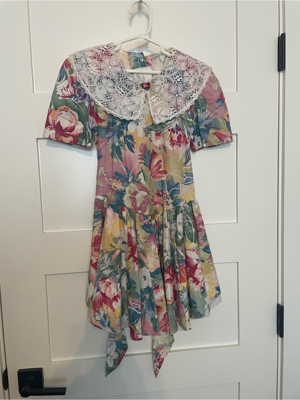 VINTAGE 90s Floral Lace-Collar Girls Dress